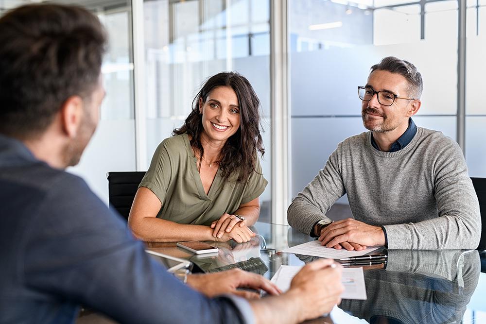 A couple discussing insurance options