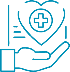 icon of a heart with a plus sign in it, a hand is carrying it