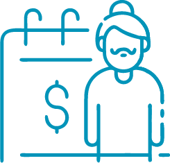 icon of an aging man next to a dollar sign