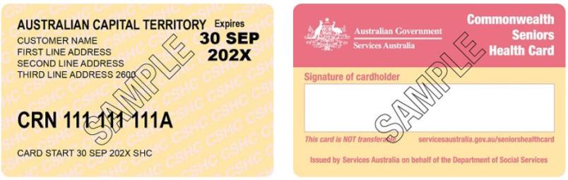 Seniors health care card sample